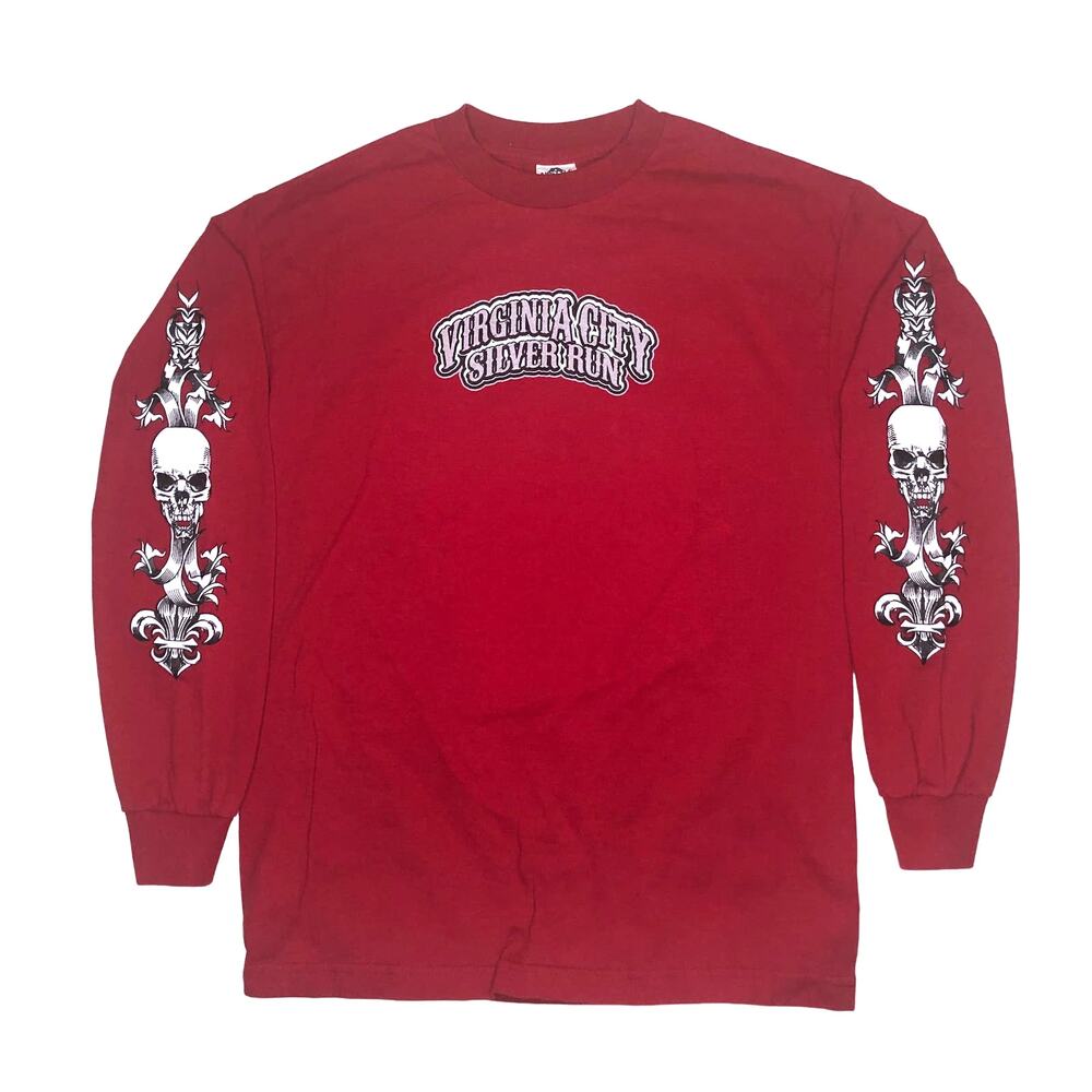 Virginia City Silver Run 2012 Motorcycle Skulls Cards Medium Long Sleeve Red